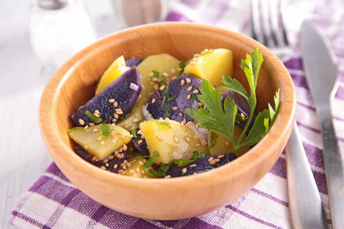insalata di patate viola e gialle