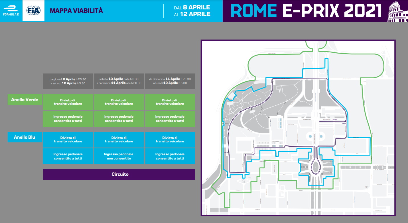 mappa mobilità Formula E Roma 2021