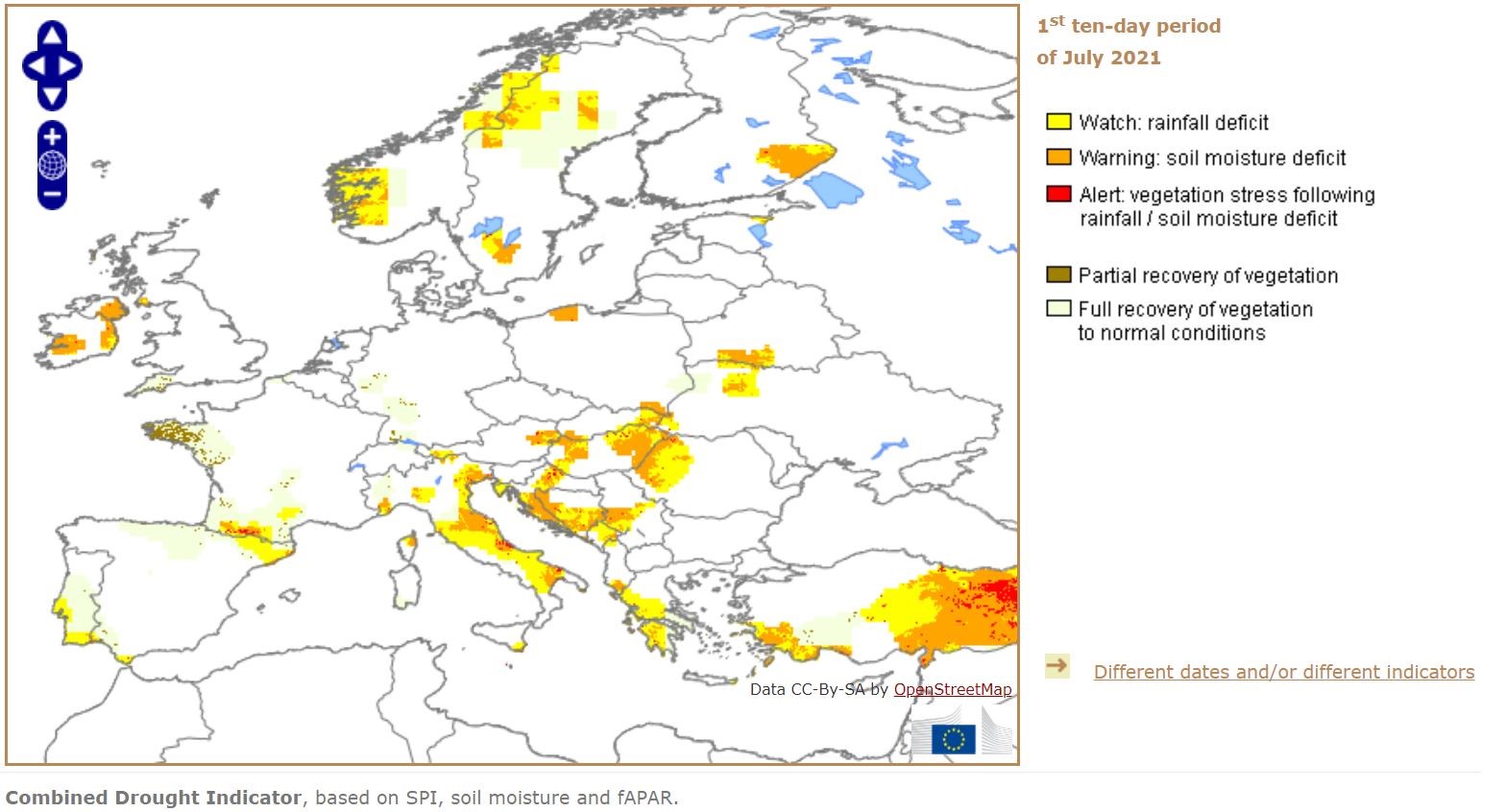 Grafico siccità in europa