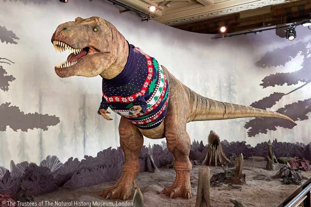 il Tyrannosaurus Rex con il maglione di Natale