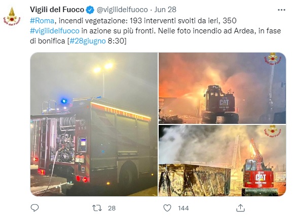 vigili del fuoco tweet