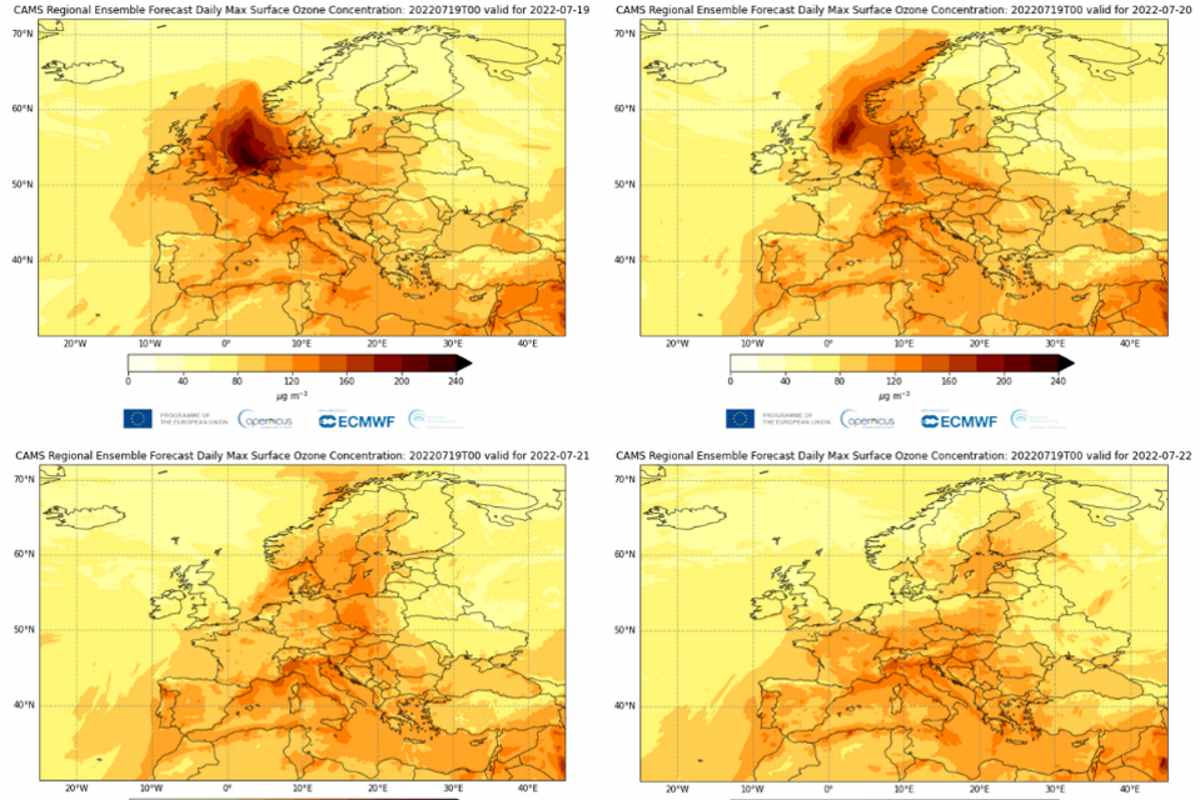 Alerta de poluição por ozônio em toda a Europa mais alto do que nunca devido ao calor e aos incêndios