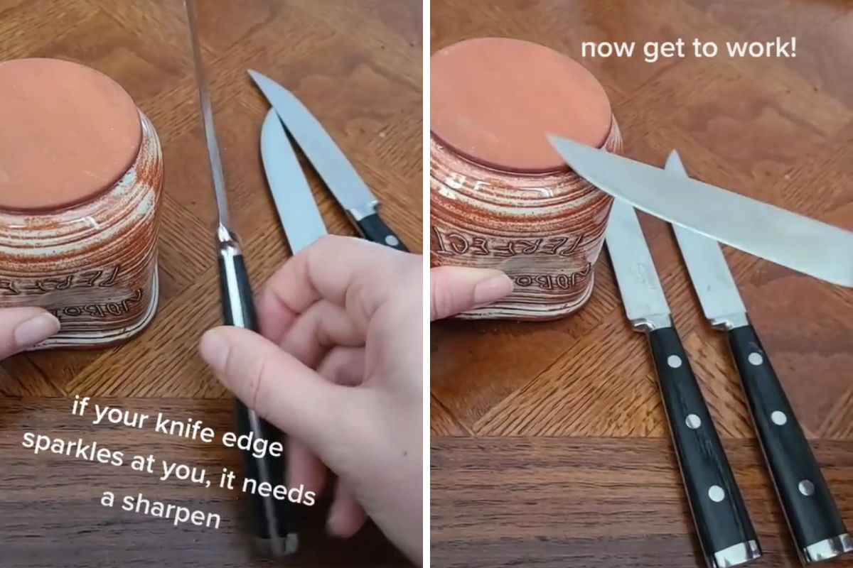 affilare il coltello con la tazza