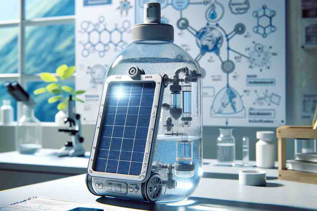 bottiglia solare che trasforma l'acqua di mare in acqua potabile